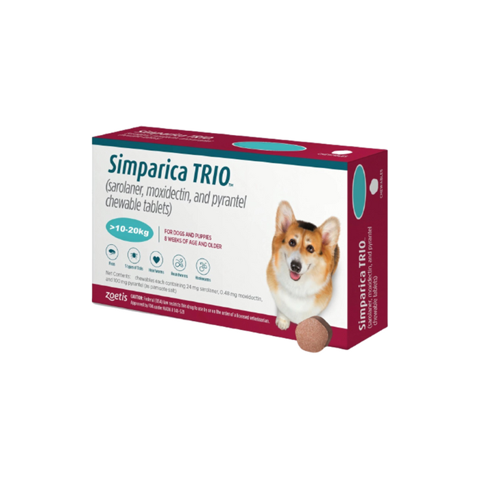 Simparica Trio 10-20 kg Chewable One Tablet for dogs