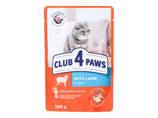 Club 4 Paws Wet Cat Food With Lamb in Gravy 100g