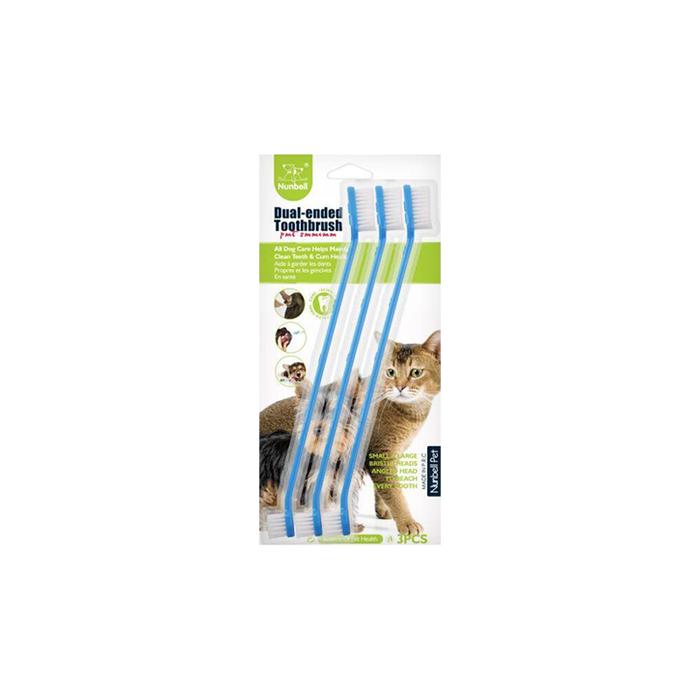 Nunbell NBA5002 Dual Ended Toothbrush For Cats & Dogs - 3pcs - Blue