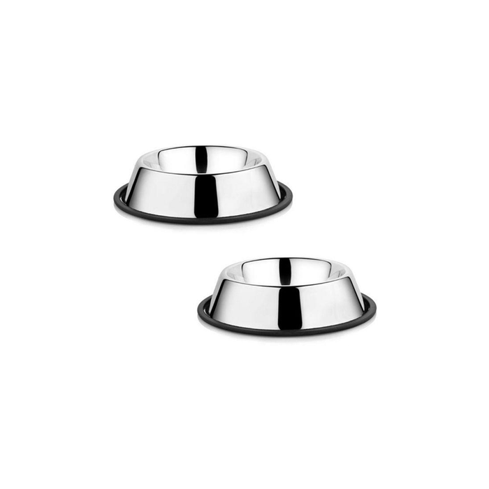 Set of 2 bowls 26cm Stainless Steel Pet Dog Bowls Puppy Cats Food Drink Water Feeder Pets Supplies Non-slip Feeding Dishes