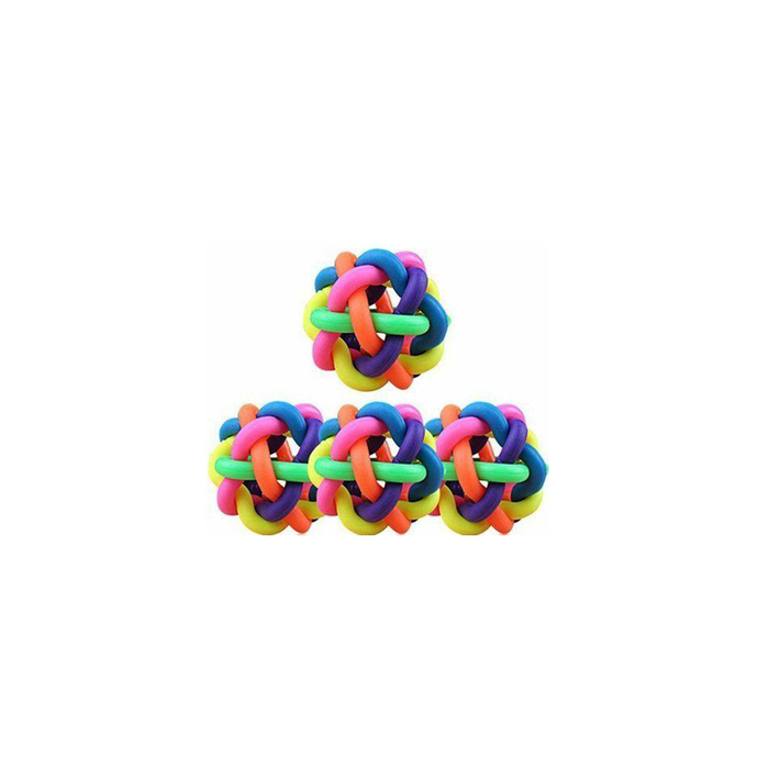 Generic Rainbow Rubber Ball With Bell Small For Dogs & Cats - 4 Pcs