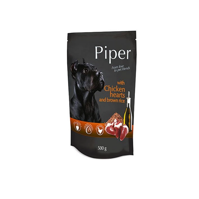 Piper with chicken hearts and brown rice 500 g - Wet Dog Food
