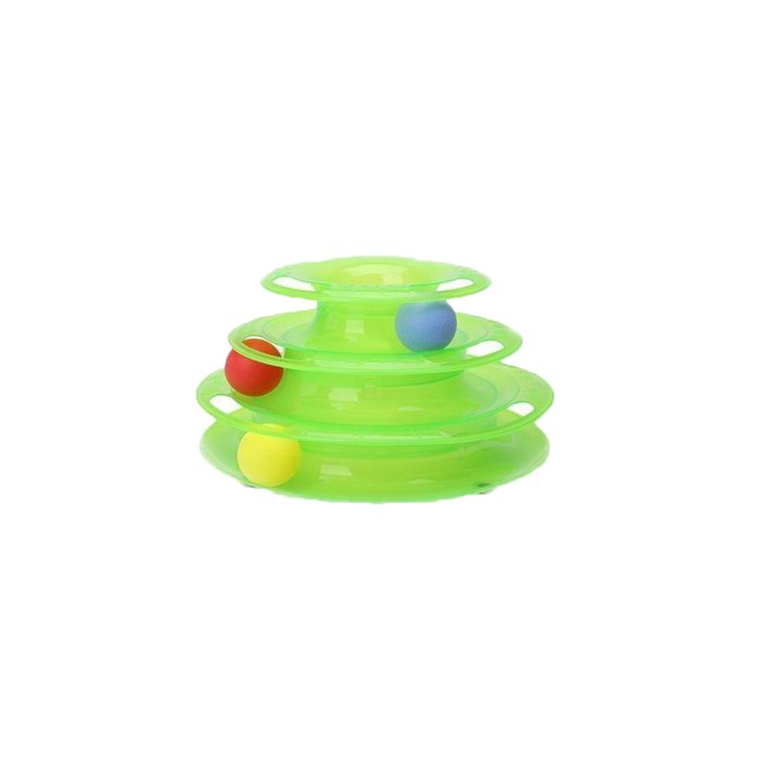 Tower of Tracks Ball Spin Cat Play Tower Three Levels for Group Play, Toy with 3 Balls, Green