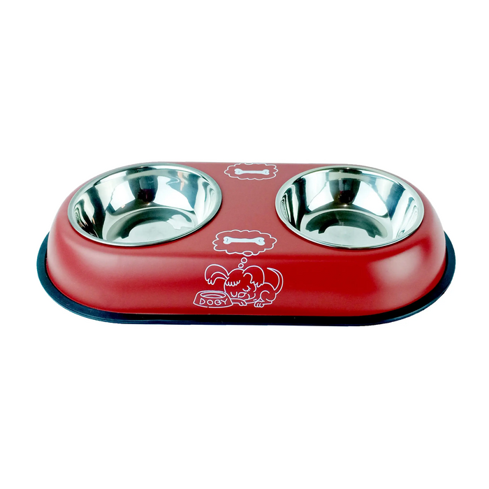 Stainless Steel Double Bowl Dog Cat colored base